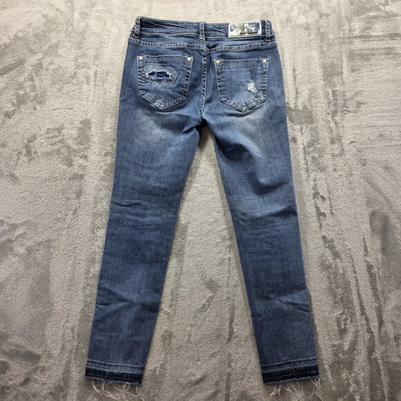 Grace in LA Jeans Women's 26 Blue Skinny Distressed Patched Distressed Hem - Picture 2 of 11